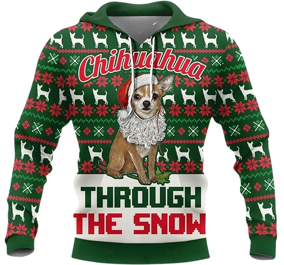 Chihuahua Christmas Through The Snow - 3D Printed Pullover Hoodie