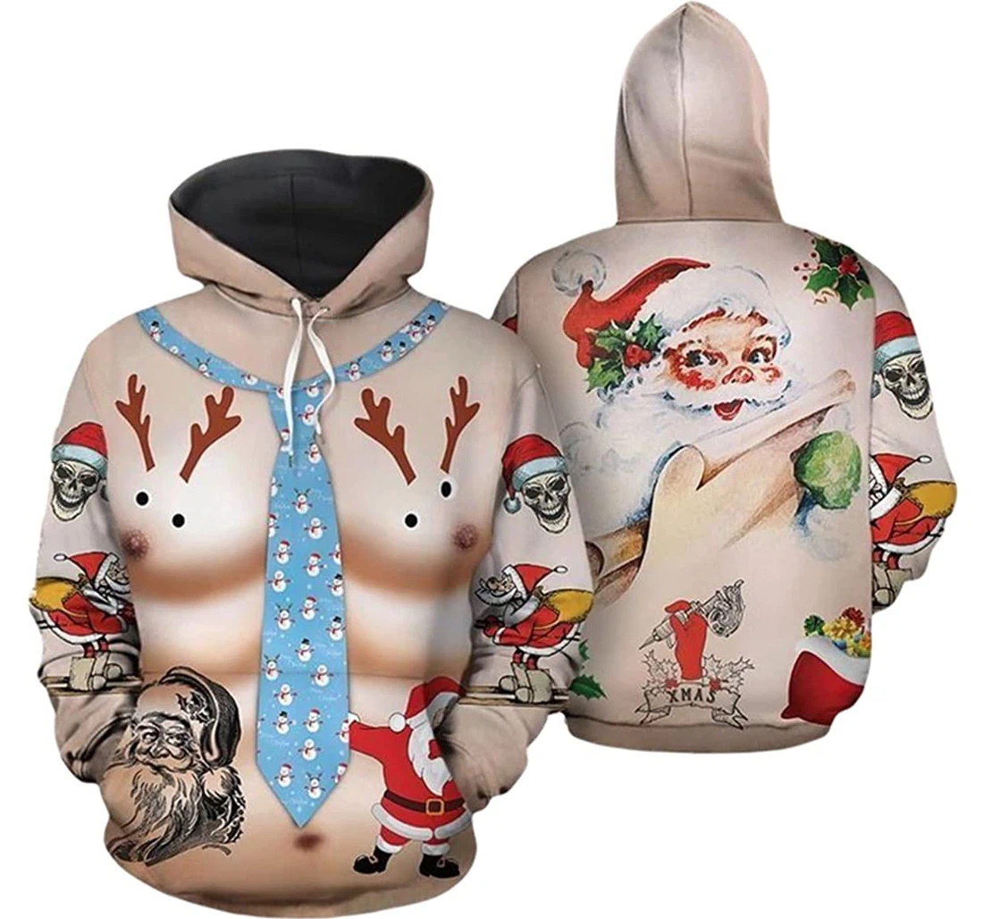 Christmas Muscle Santa Reindeer - 3D Printed Pullover Hoodie