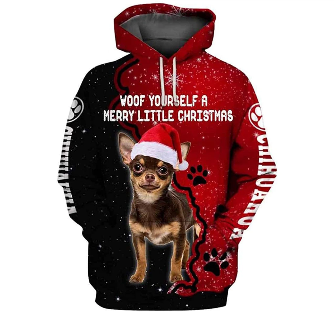 Woof Yourself A Merry Little Christmas Chihuahua - 3D Printed Pullover Hoodie