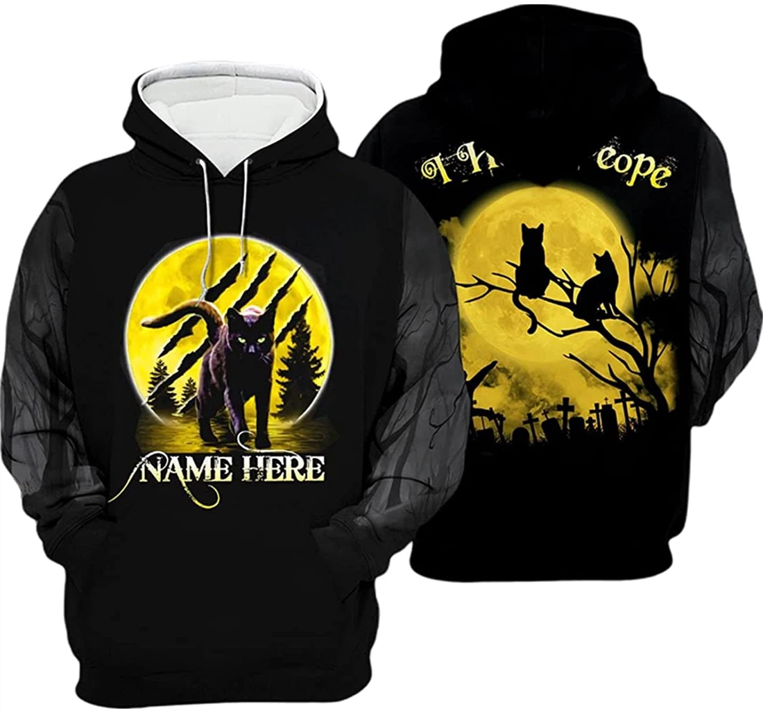 Personalized Name Halloween Cat I Hate People - 3D Printed Pullover Hoodie
