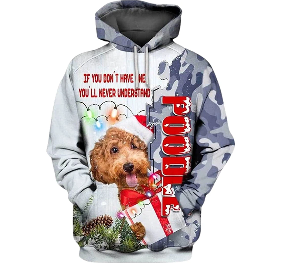 Merry Christmas Dogs Poodle - 3D Printed Pullover Hoodie