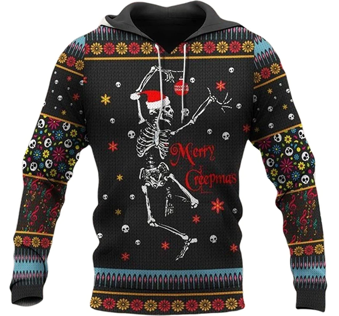 Dancing Skeleton Merry Christmas - 3D Printed Pullover Hoodie