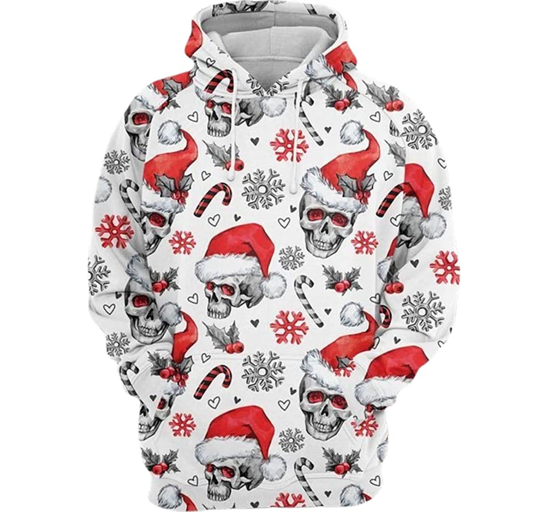 Skull With Red Eyes Christmas - 3D Printed Pullover Hoodie