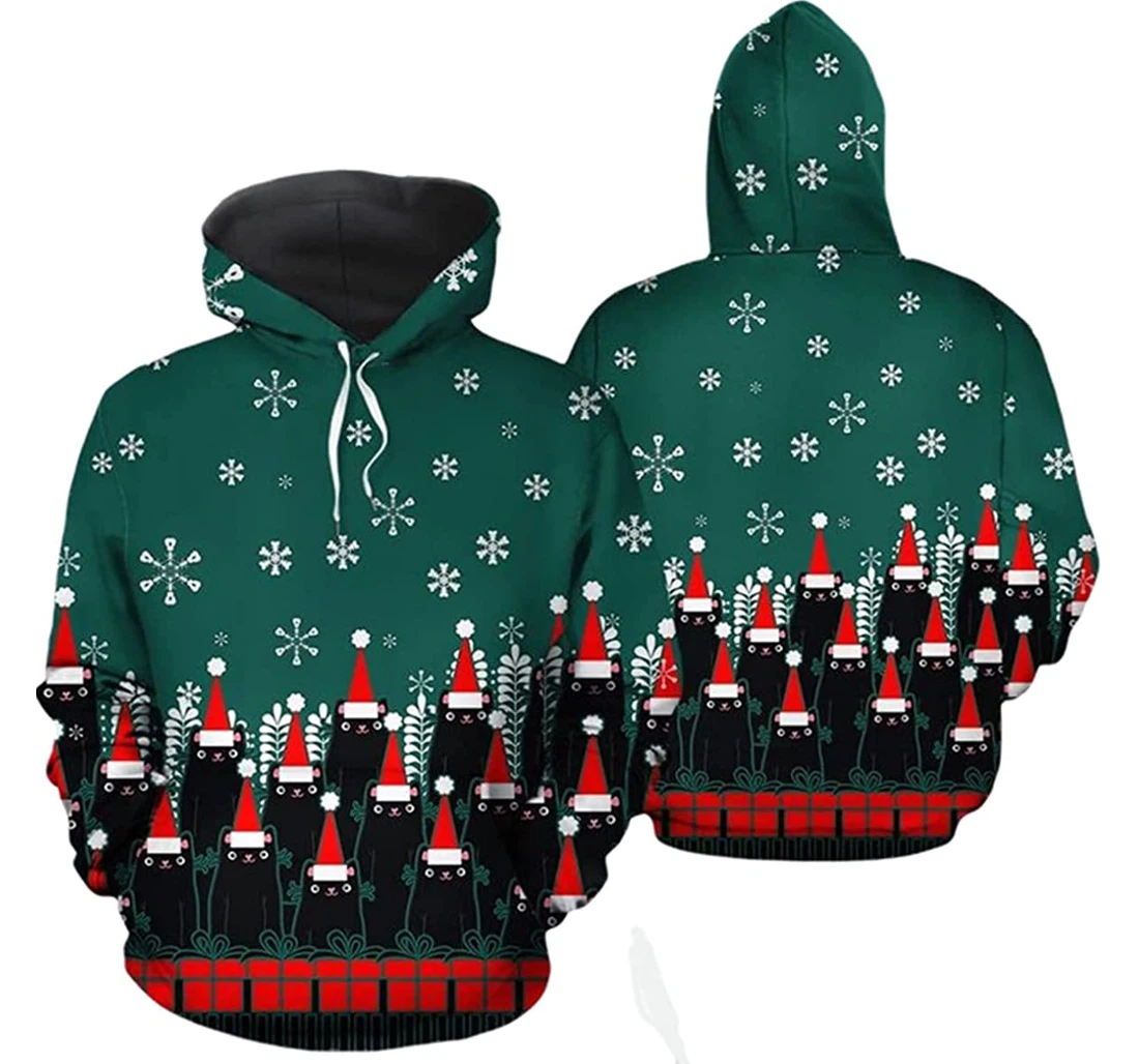 Cat Group Christmas - 3D Printed Pullover Hoodie