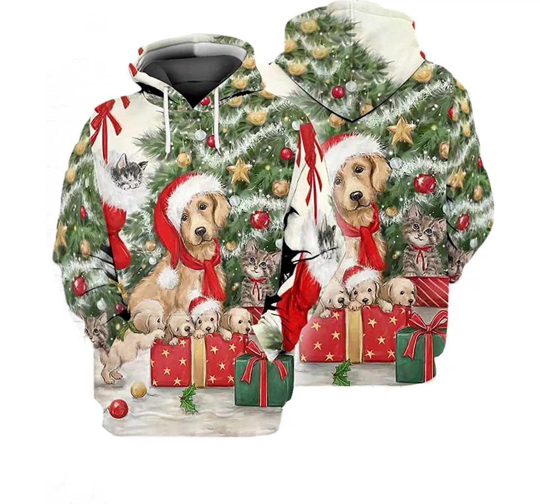 Christmas Dog Puppies Tree Xmas - 3D Printed Pullover Hoodie