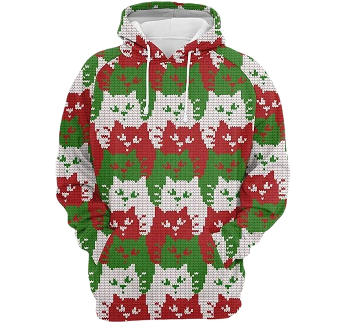 Cats Color Christmas - 3D Printed Pullover Hoodie