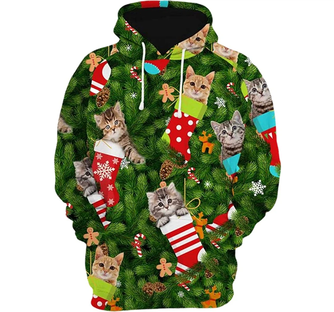 Cat Socks On Christmas Tree - 3D Printed Pullover Hoodie
