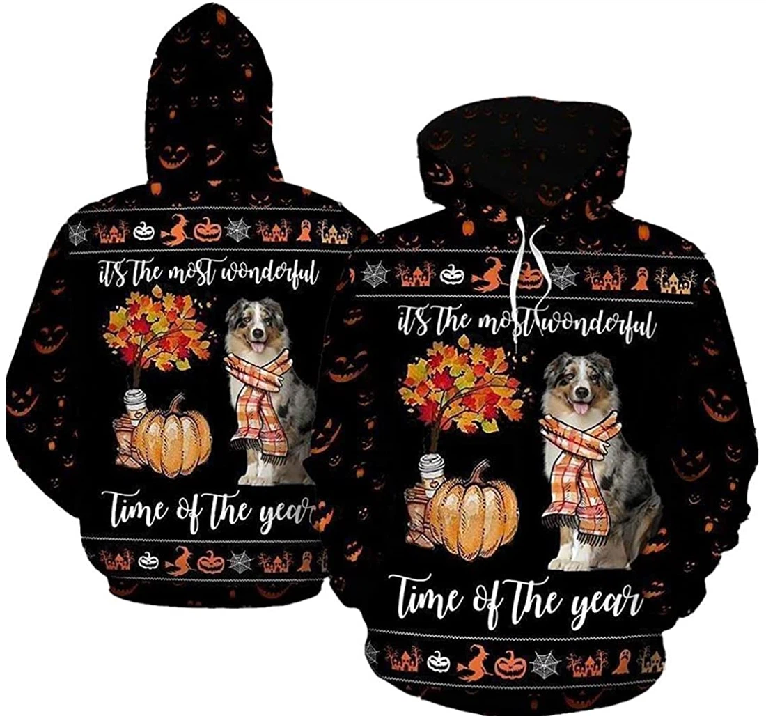 Australian Shepherd Halloween Its The Most Wonderful Time Of The Year Pefect - 3D Printed Pullover Hoodie