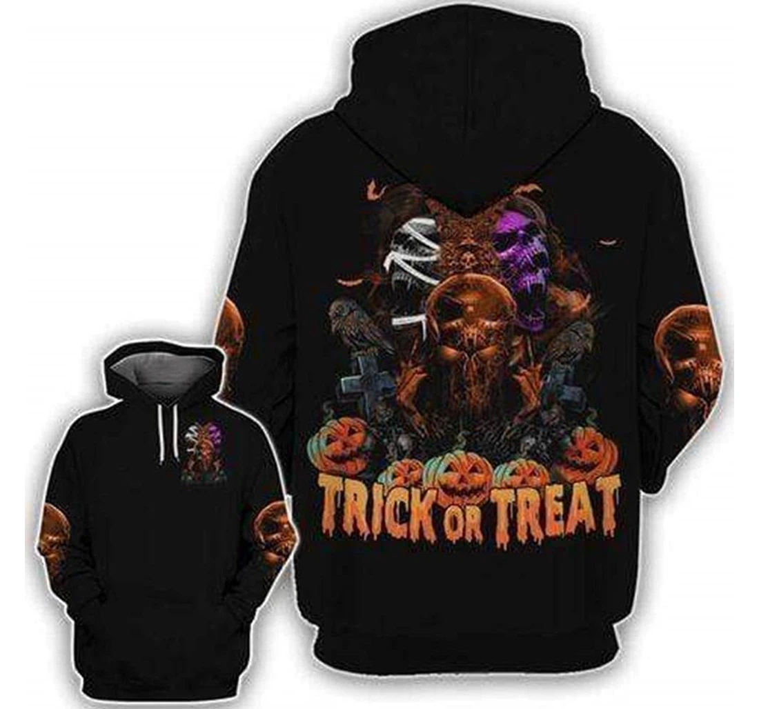 Trick Or Treat Halloween Skull Cross Pefect - 3D Printed Pullover Hoodie