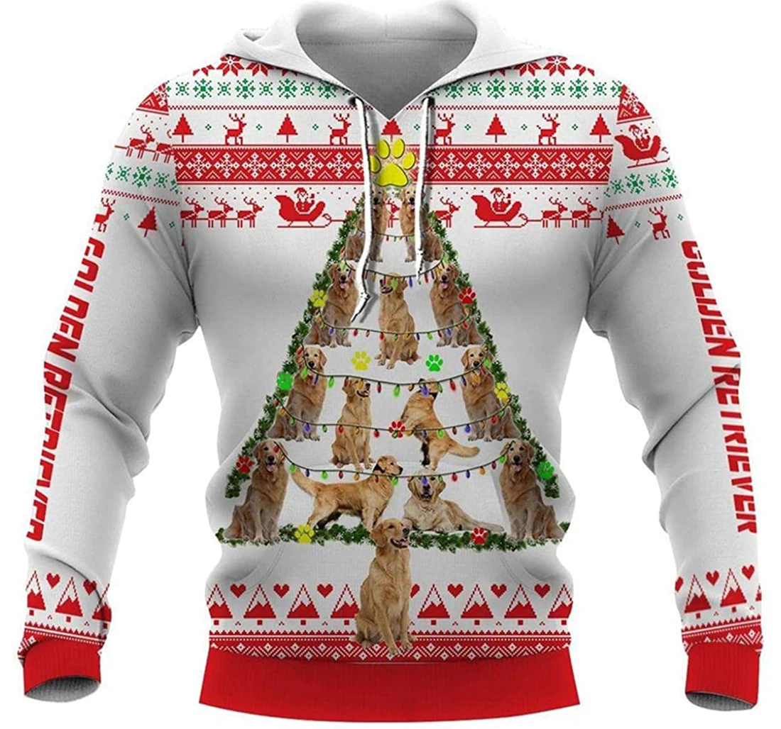 Golden Retriever Christmas Tree - 3D Printed Pullover Hoodie