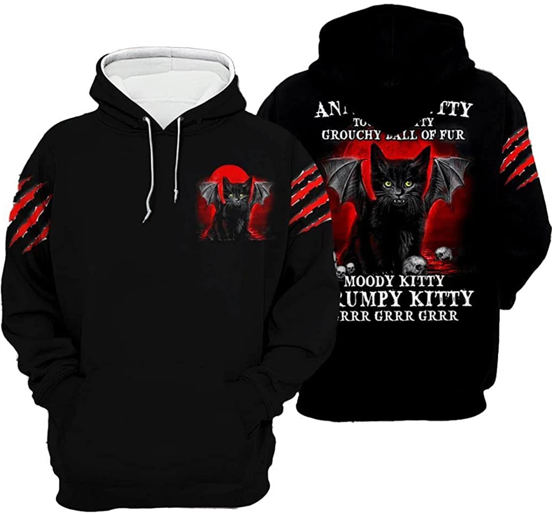 Cat Annoyed Kitty Touchy Kitty Grouchy Ball Of Fur Halloween Pefect - 3D Printed Pullover Hoodie
