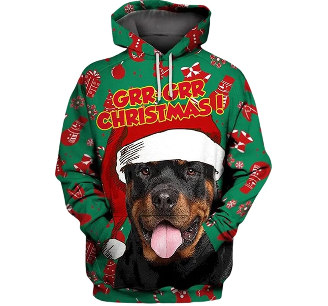 Rottweiler Merry Christmas - 3D Printed Pullover Hoodie