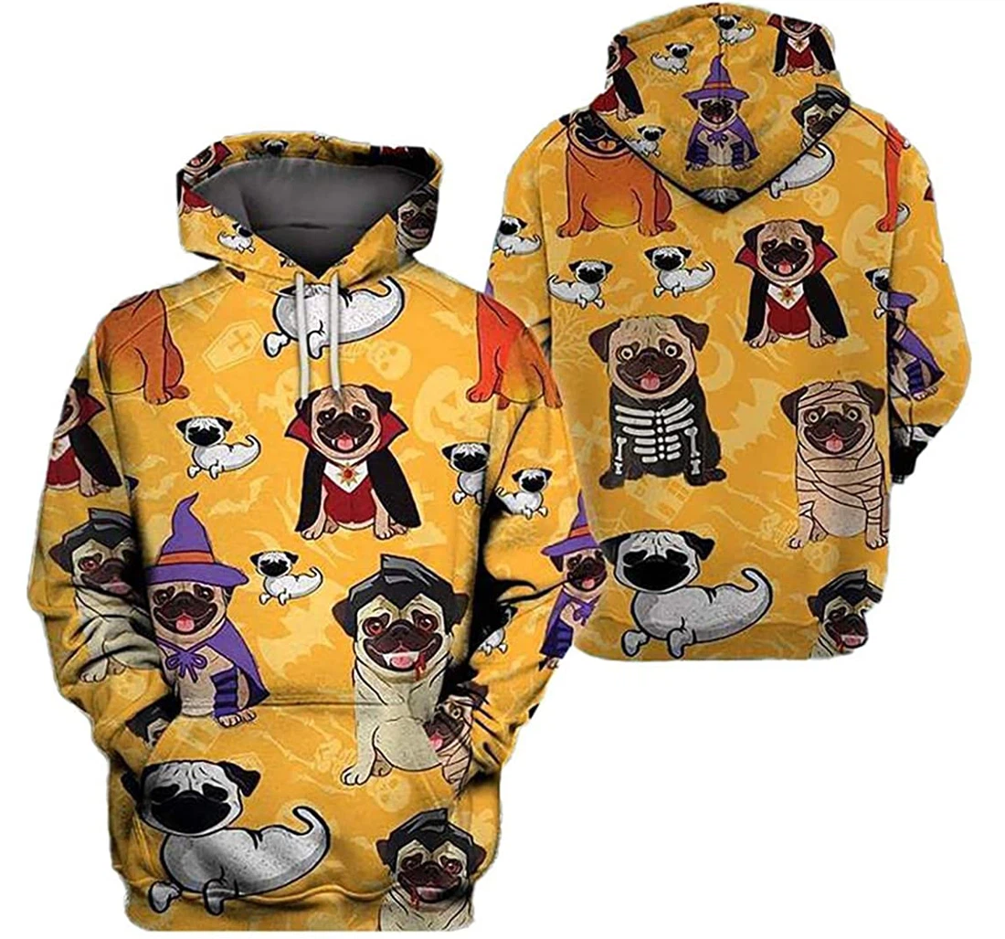 Pug Dog Witches Dog Lover Halloween Pefect - 3D Printed Pullover Hoodie