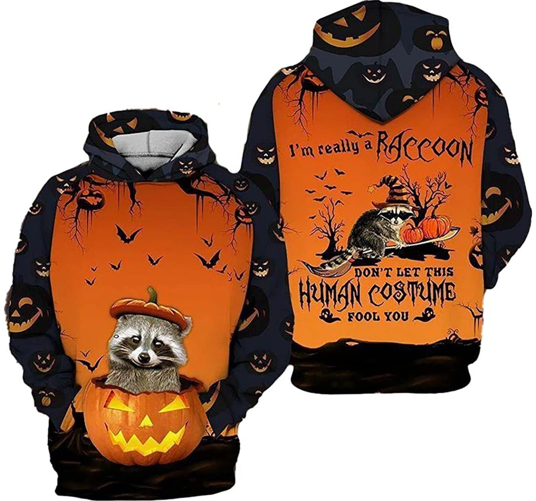 I'm Really A Raccoon Don't Let This Human Fool You Halloween Pumpkin Pefect - 3D Printed Pullover Hoodie