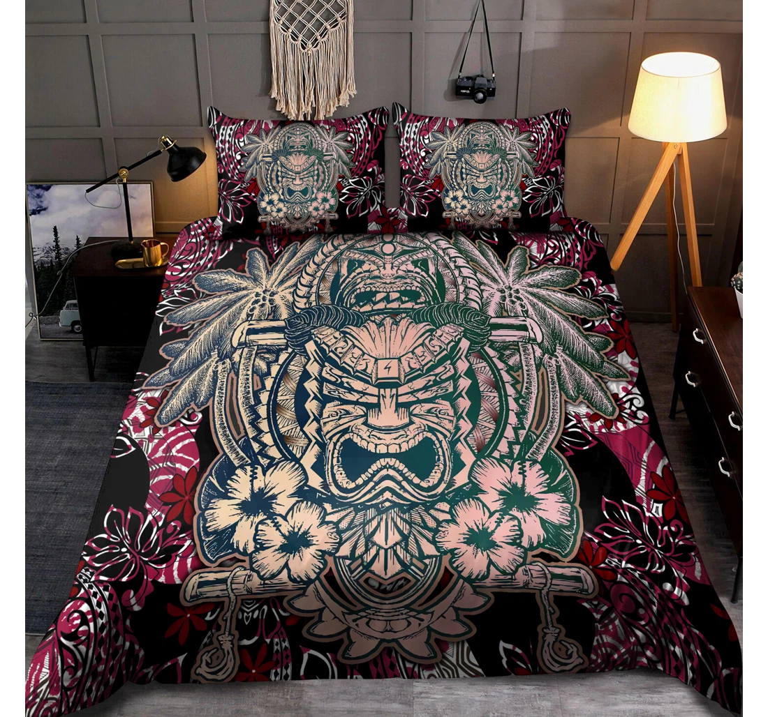 Personalized Bedding Set - Amazing Polynesian Tiki Hawaii Style Ml Included 1 Ultra Soft Duvet Cover or Quilt and 2 Lightweight Breathe Pillowcases