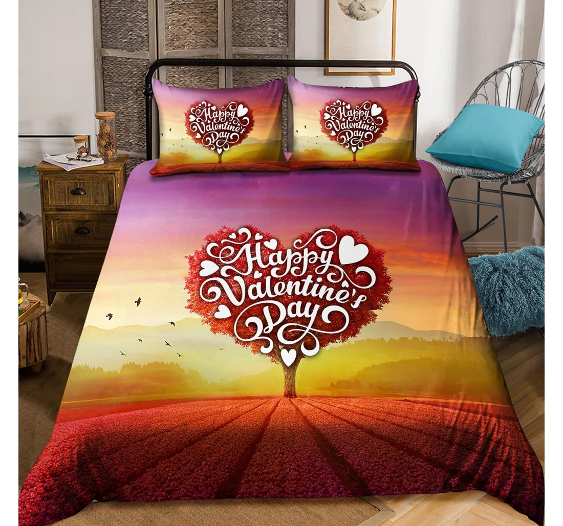 Personalized Bedding Set - Happy Valentine's Day All Over Included 1 Ultra Soft Duvet Cover or Quilt and 2 Lightweight Breathe Pillowcases