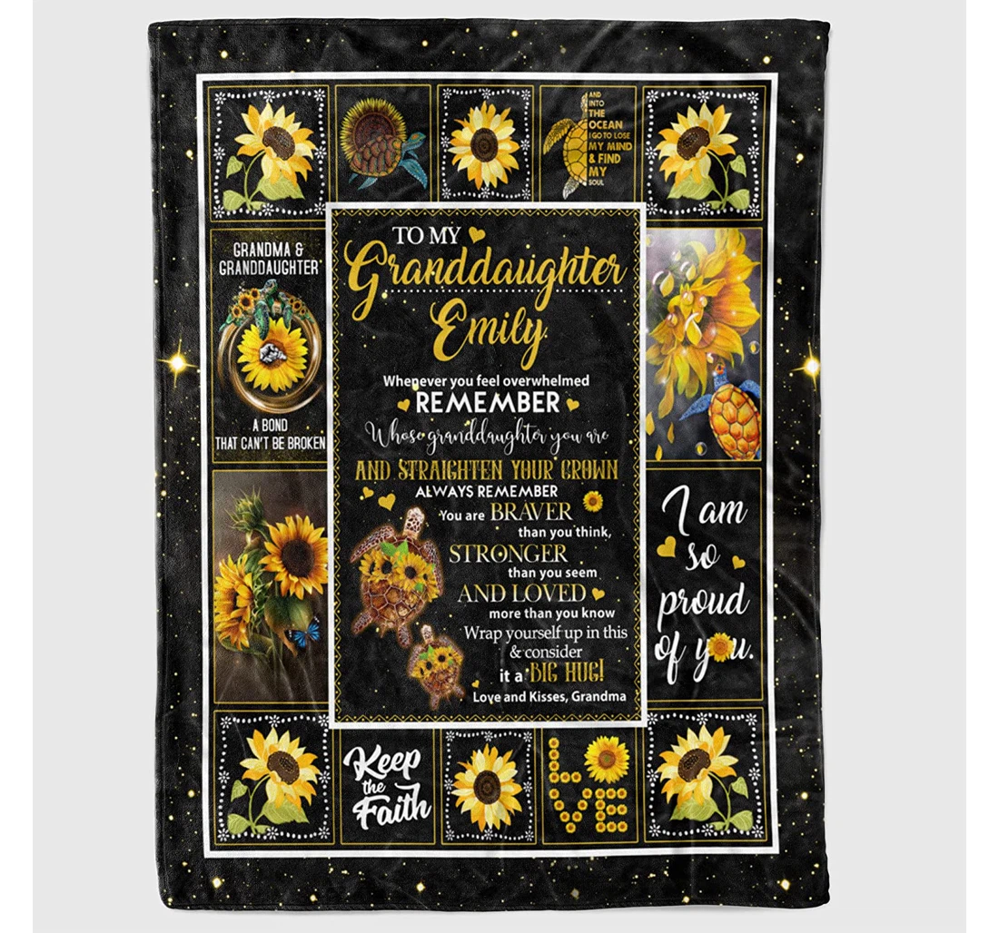 Throw Blanket, Quilt - Personalized To My Granddaughter Sunflower Turtle From Grandma When Never You Feel Overwhelmed Customized Xmas Sherpa Fleece