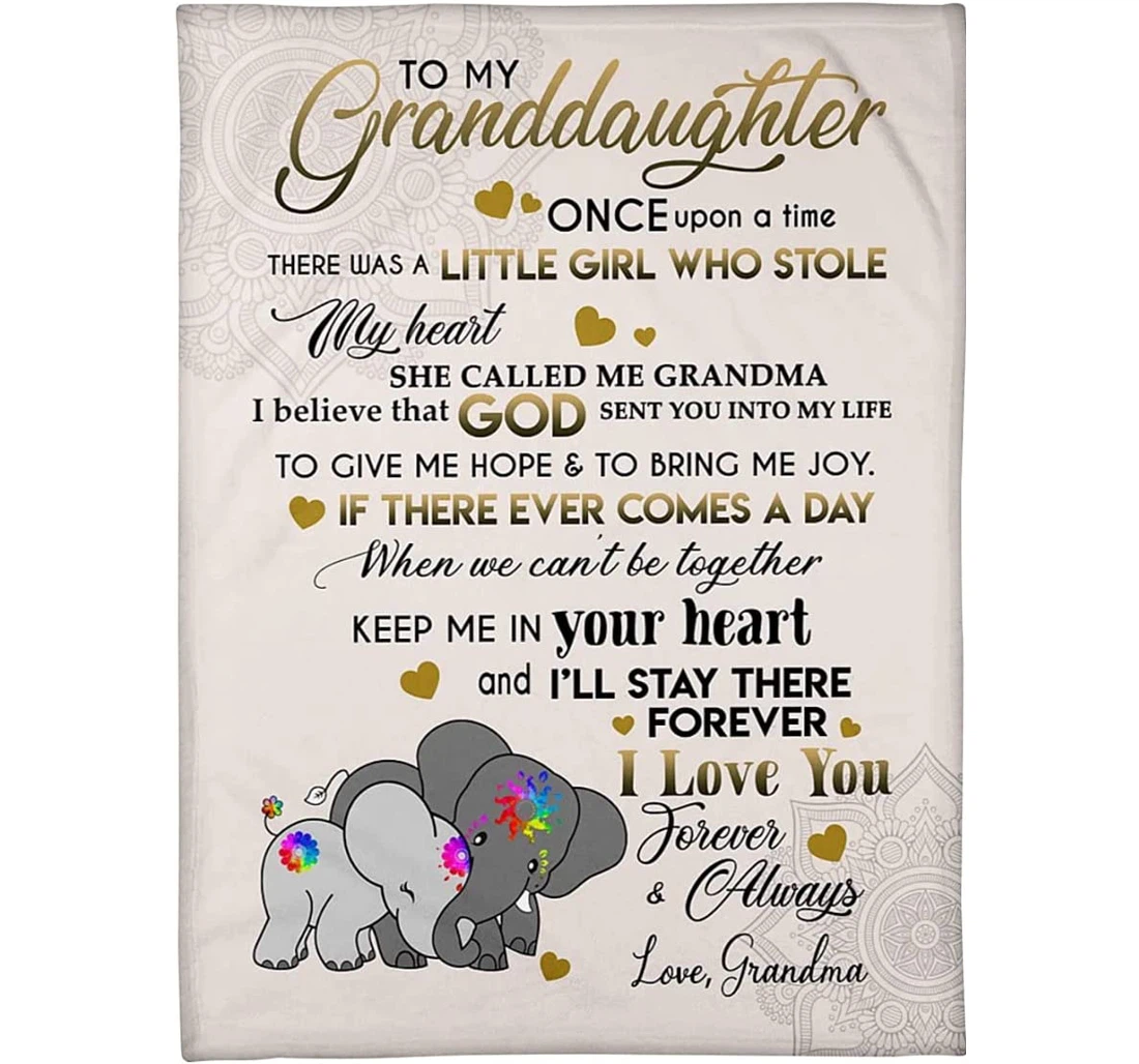 Throw Blanket, Quilt - Personalized To My Granddaughter I Love You Forever And Always From Grandma Elephants Family Art Customized Gifts Xmas Sherpa Fleece