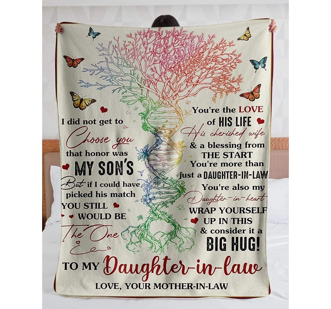 Throw Blanket, Quilt - Personalized To My Daughter In Law From Mother In Law Dna Tree Butterfly Gifts Mother In Law Customized Gifts Mothers Day Sherpa Fleece