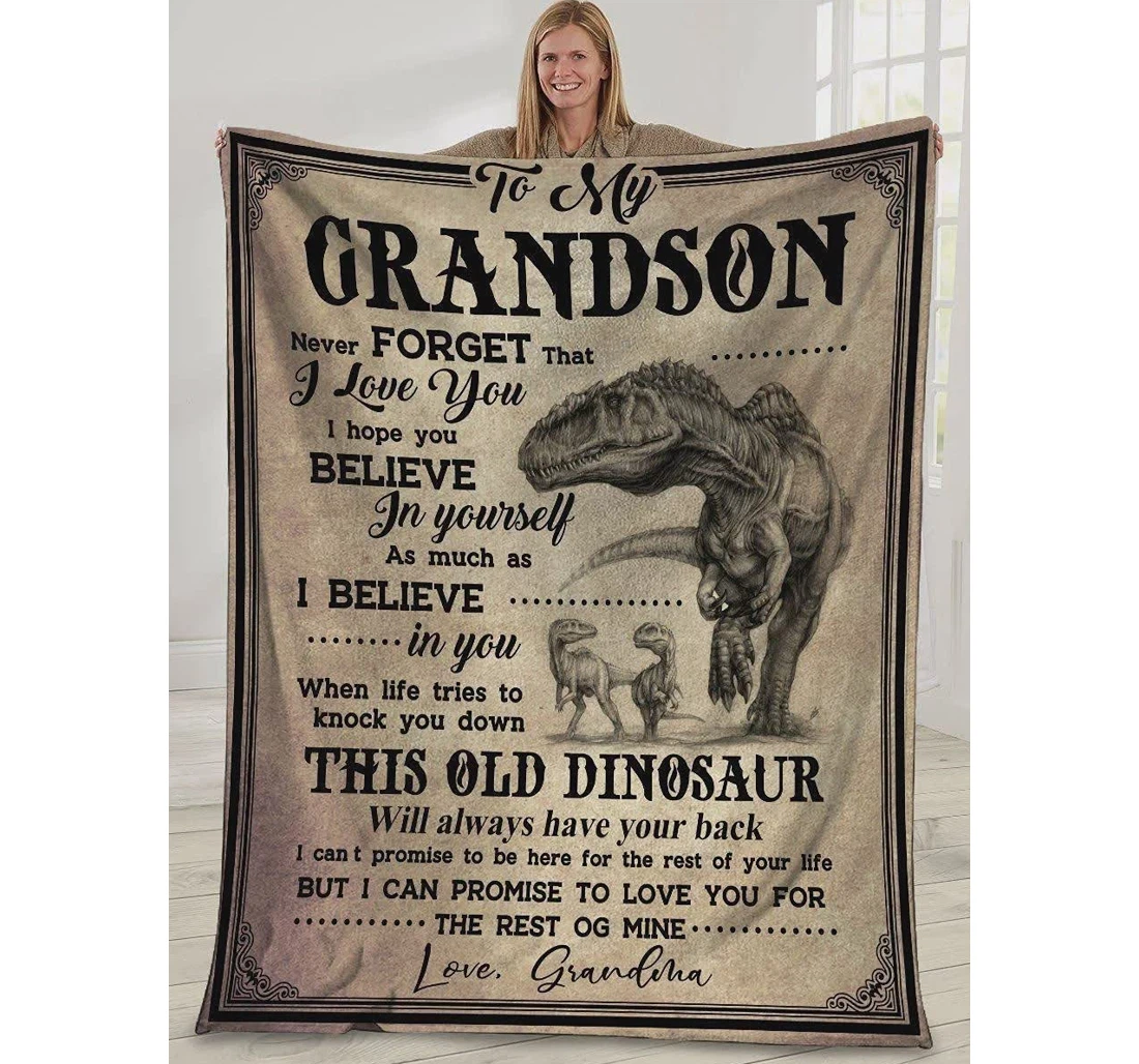 Throw Blanket, Quilt - Personalized To My Grandson Dinosaur From Grandma Never Forget That I Love You Customized Family To Baby Boy Grandson On Dino Baby Sherpa Fleece