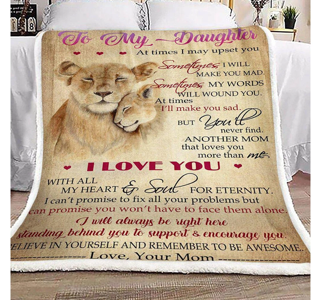 Throw Blanket, Quilt - Personalized To My Daughter From Mom Lion Custom Name Print Lion Mother And Baby Daughter Gifts Daughter Xmas Sherpa Fleece