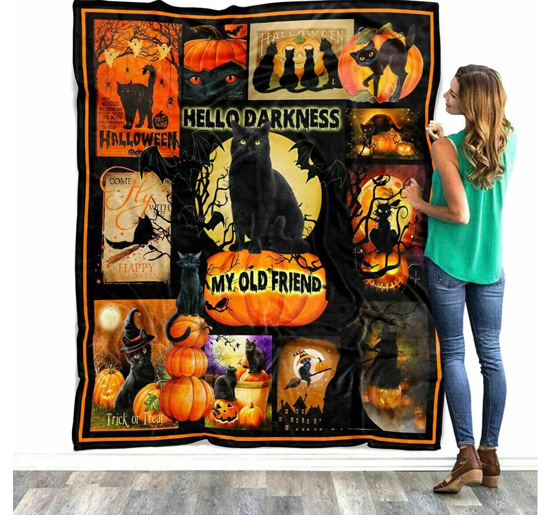 Throw Blanket, Quilt - Black Cat Halloween Halloween Day Gift Son Gift Gift Cat Lover Gift Sherpa Fleece