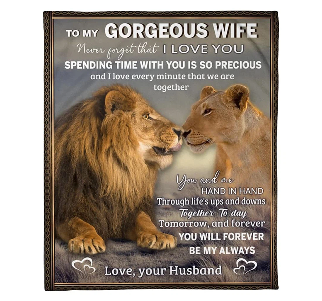 Throw Blanket, Quilt - Personalized To My Gorgeous Wife From Husband Warmth Print Lion Couple Customized Wife Wedding Xmas Sherpa Fleece