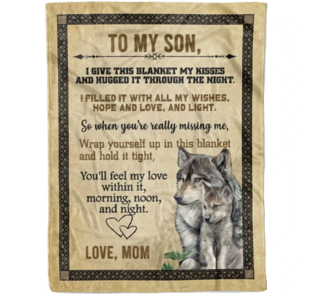 Throw Blanket, Quilt - Personalized To My Son Wolf Family From Mom Custom Name Wolf Mother And Baby Premium Son Warmth Customized Gifts Son Sherpa Fleece