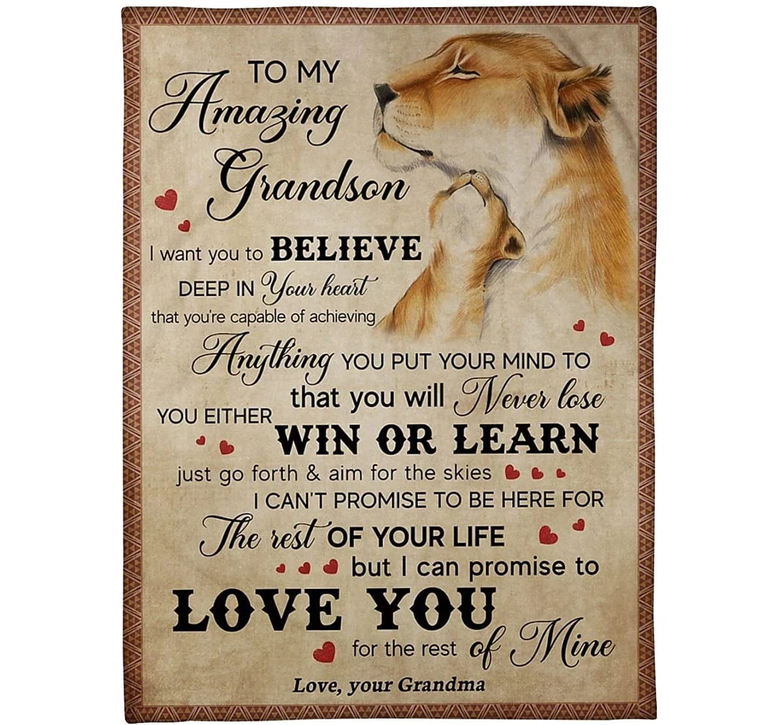 Throw Blanket, Quilt - Personalized To My Amazing Grandson Lion Family From Grandma I Can Promise To Love You Customized Print Lion Family Warmth Gifts Sherpa Fleece