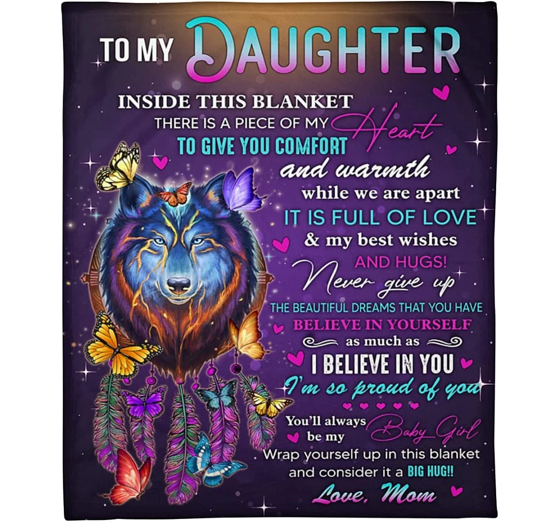 Throw Blanket, Quilt - Personalized To My Daughter Wolf Family From Mom Custom Name Print Wolf And Dream Catcher Black Gifts Daughter Wedding Sherpa Fleece