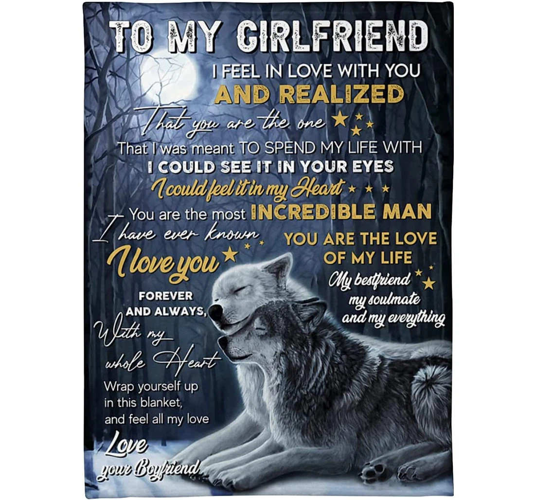 Throw Blanket, Quilt - Personalized To My Girlfriend Wolf Couple From Boyfriend Customized Gifts Wedding Sherpa Fleece