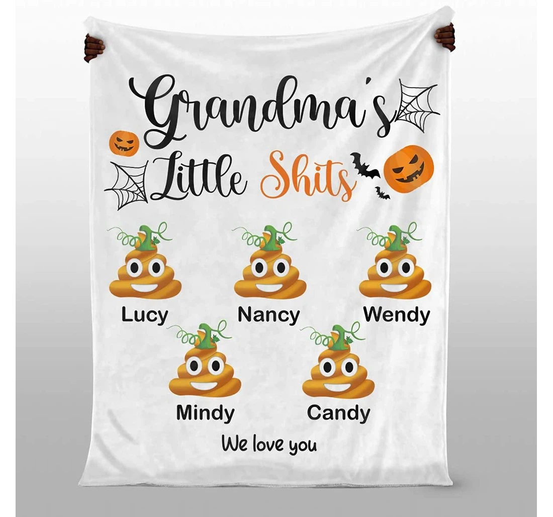 Throw Blanket, Quilt - Personalized To My Grandma Pumpkin Gifts From Grandkid Custom Name Print Little Shits Pumpkin To My Grandmother Customized Gifts Halloween Sherpa Fleece