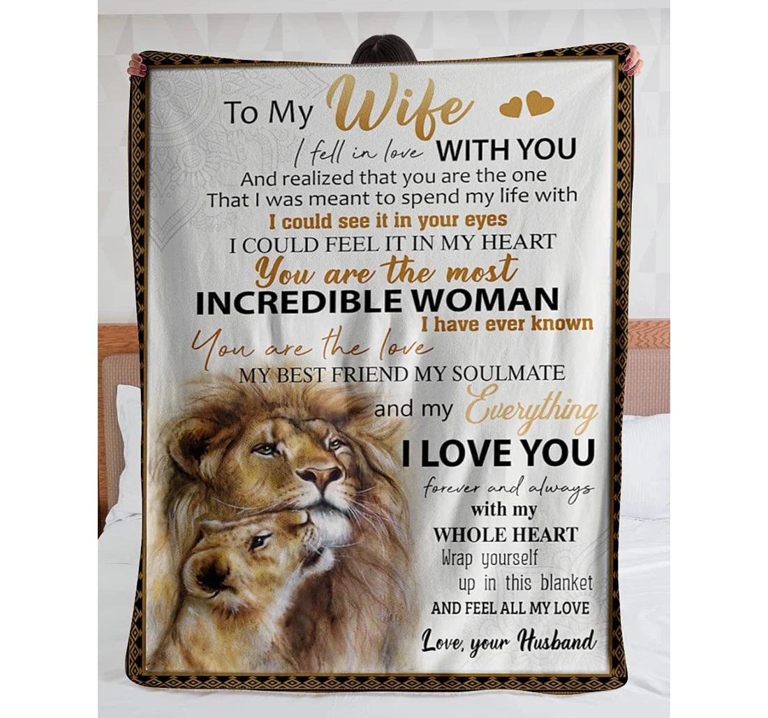 Throw Blanket, Quilt - Personalized Lion Family To My Wife From Husband Custom Name Print Lion Couple Customized Gifts Wife Valentines Wedding Sherpa Fleece