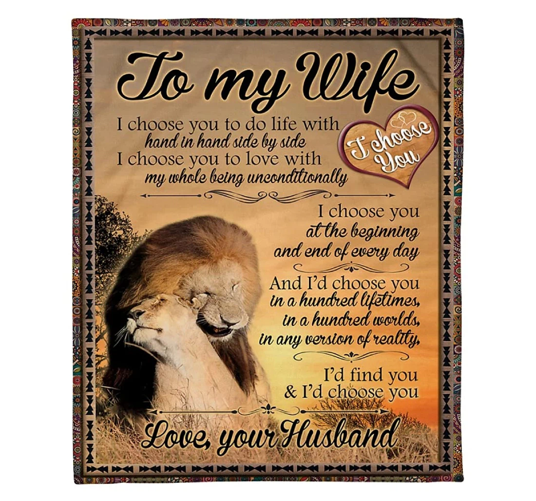 Throw Blanket, Quilt - Personalized Lion To My Wife From Husband Custom Name Comfy-cozy Print Couple Lion Customized Gifts Wife Valentines Xmas Sherpa Fleece