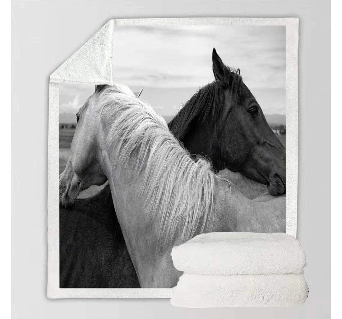 Throw Blanket, Quilt - 3d Twin Full Size Digital Animal Baby Horse Horse F3 Sherpa Fleece