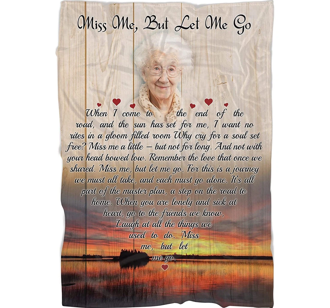 Throw Blanket, Quilt - Personalized Memorial With Photo Loss Of A Loved One In Heaven Custom Name And Year Meaningful Remembrance Sunset Customized Gifts Sherpa Fleece