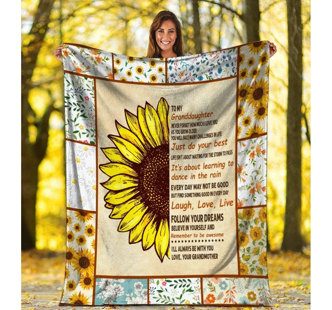 Throw Blanket, Quilt - Personalized To My Granddaughter Sunflower From Grandmother Print Sunflower Half Customized Family Gifts Sherpa Fleece