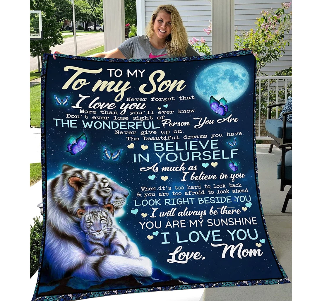 Throw Blanket, Quilt - Your Son Tiger To My Son You Are My Sunshine Gift Son From Mom Sherpa Fleece