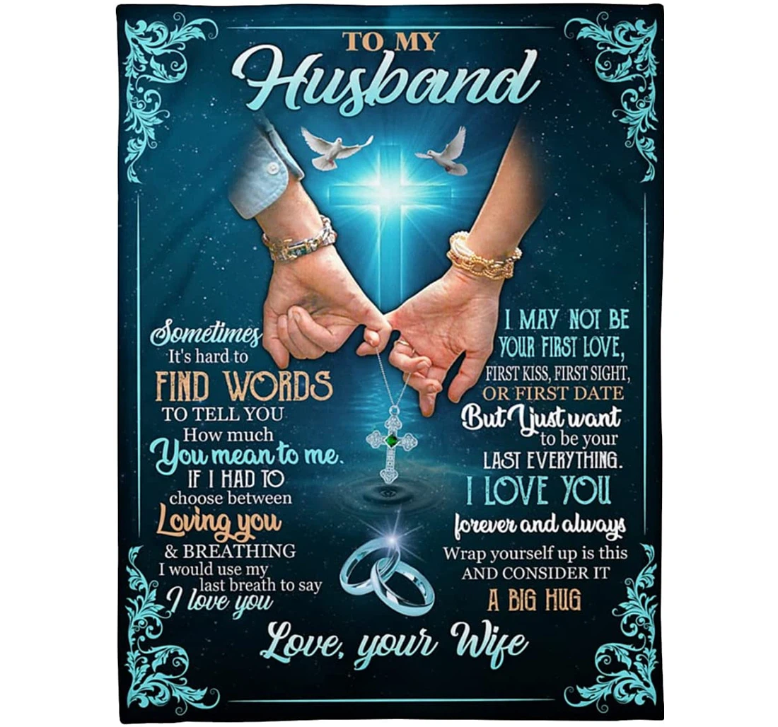 Throw Blanket, Quilt - Personalized Couple To My Husband From Wife Couple Print Cross Hold Hand Customized Baby Girl Gifts Valentine Sherpa Fleece