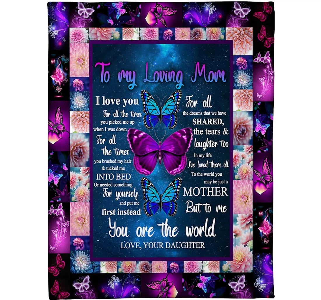 Throw Blanket, Quilt - Personalized Butterfly From Daughter To My Mom Custom Name Purple Pink Butterfly And Flower Gifts Mother Sherpa Fleece