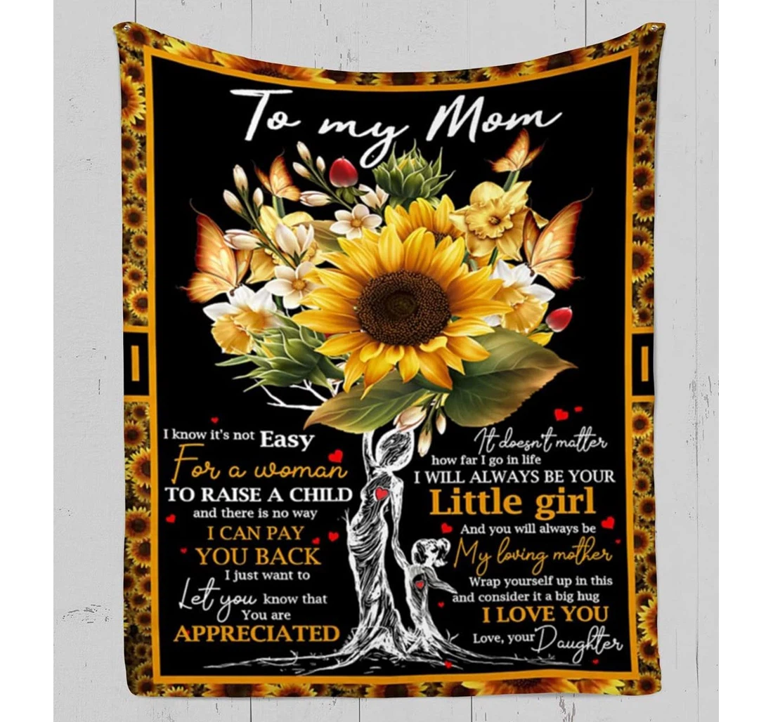 Throw Blanket, Quilt - Personalized Sunflower To My Mom From Daughter Print Mother And Baby Sunflower Tree Customized Office Gifts Mom Sherpa Fleece