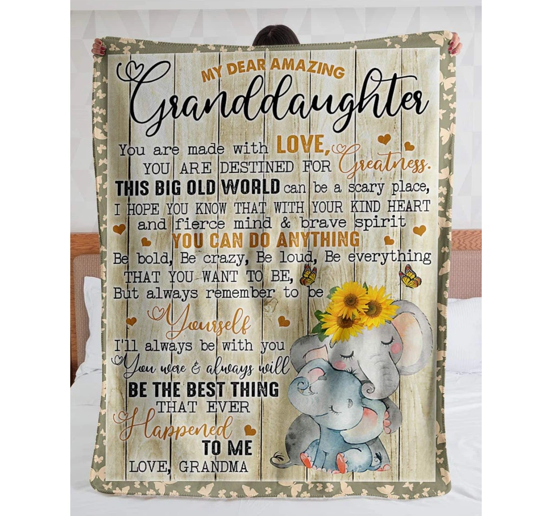 Throw Blanket, Quilt - Personalized To Granddaughter Sunflower From Grandma Customized Cute Elephants Wooden Family Office Gifts Sherpa Fleece