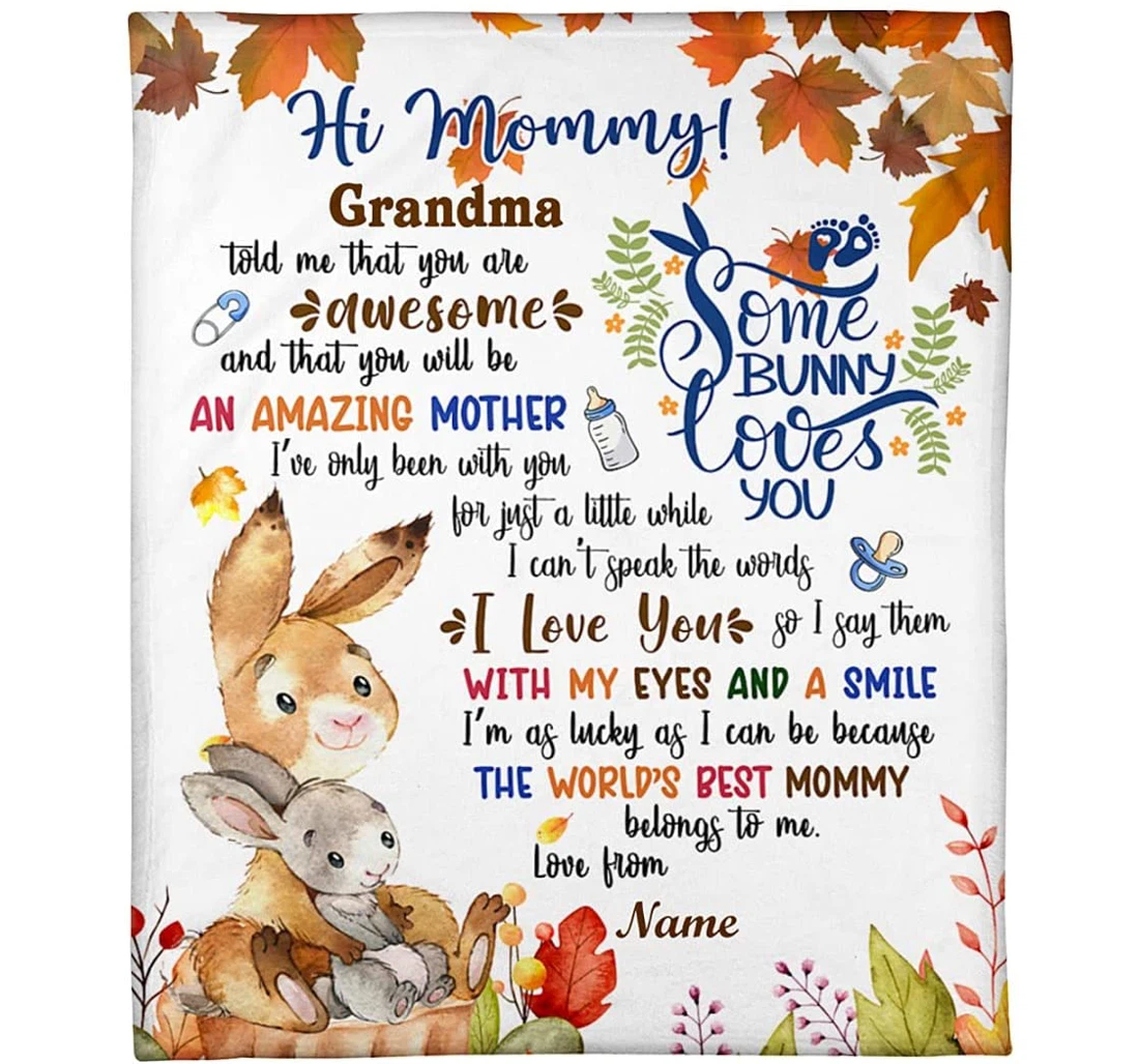 Throw Blanket, Quilt - Personalized Rabbit Family New Mom From Baby Custom Name Print Cute Rabbits Together In The Autumn Gifts Sherpa Fleece