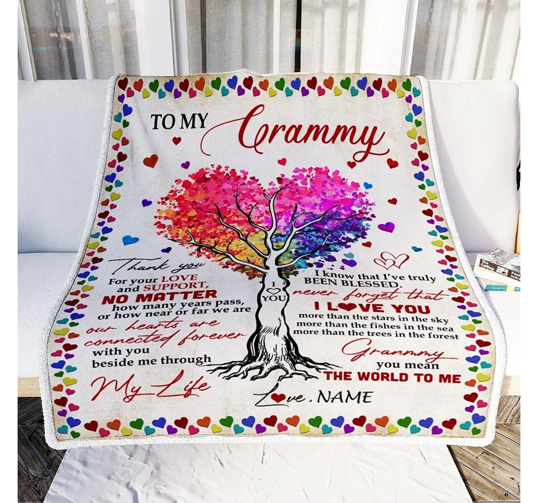 Throw Blanket, Quilt - Personalized Family To My Gramma From Kids Customized Rainbow Colorful Heart Tree Bedroom Gifts Xmas Sherpa Fleece