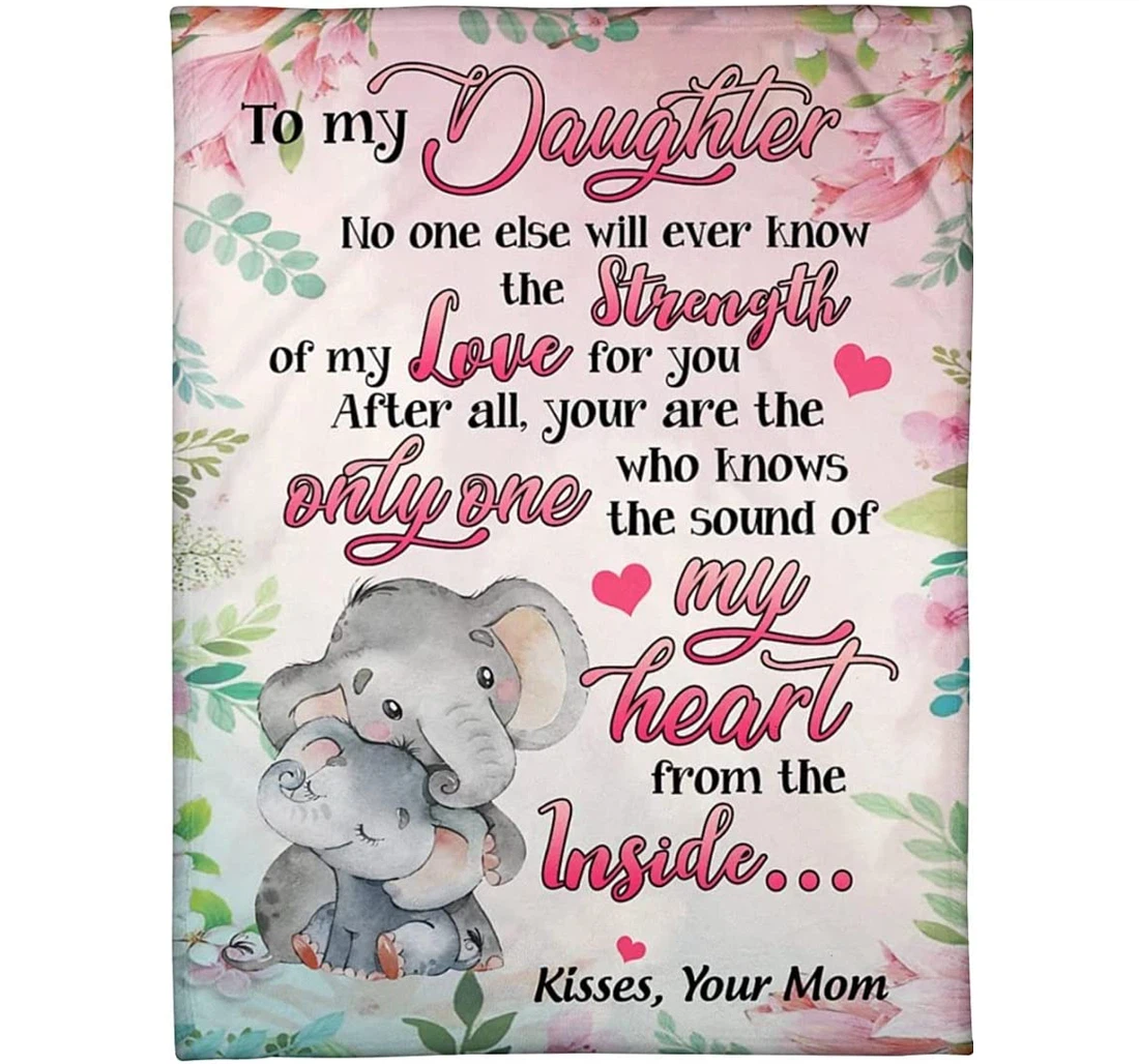 Throw Blanket, Quilt - Personalized Elephant Family To My Daughter From Mom Custom Name Print Cute Elephants Flower Light Weight Bedroom Gifts Sherpa Fleece