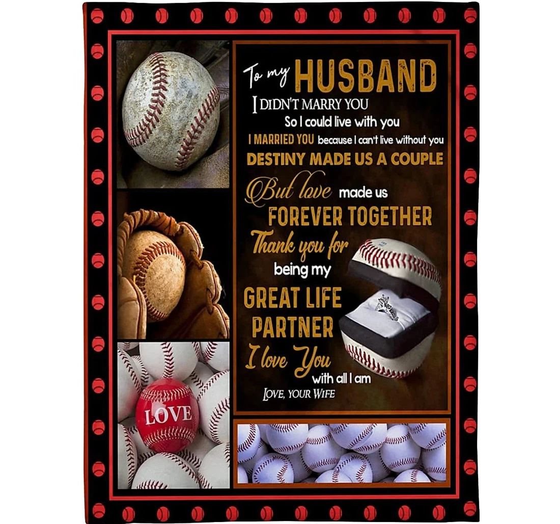 Throw Blanket, Quilt - Personalized To My Husband From Wife Custom Name Baseball With Rings Art Destiny Made Us A Couple Bedding Gifts Xmas Sherpa Fleece