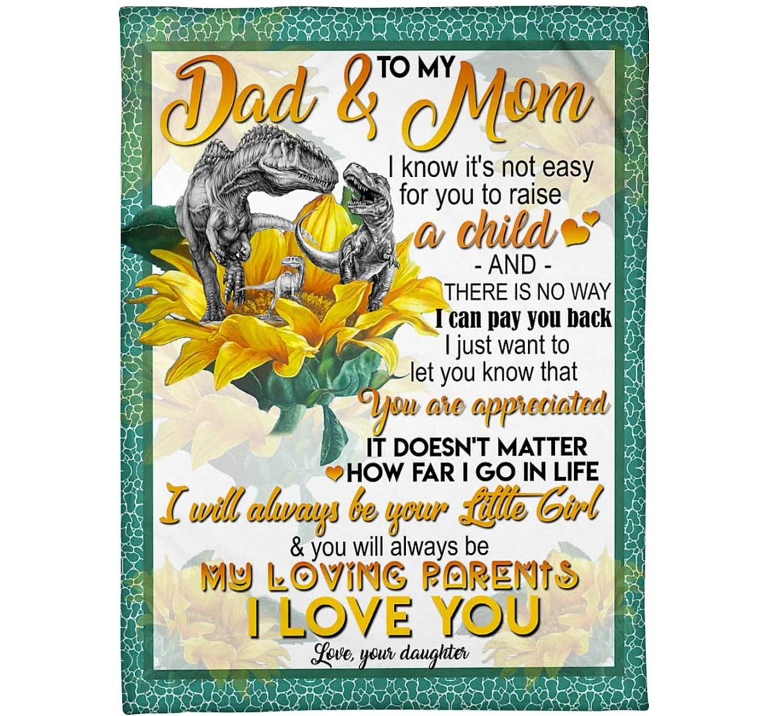 Throw Blanket, Quilt - Personalized Sunflower To My Dad And Mom From Daughter Print Dinosaur Family Custom Name Office Customized Gifts Sherpa Fleece