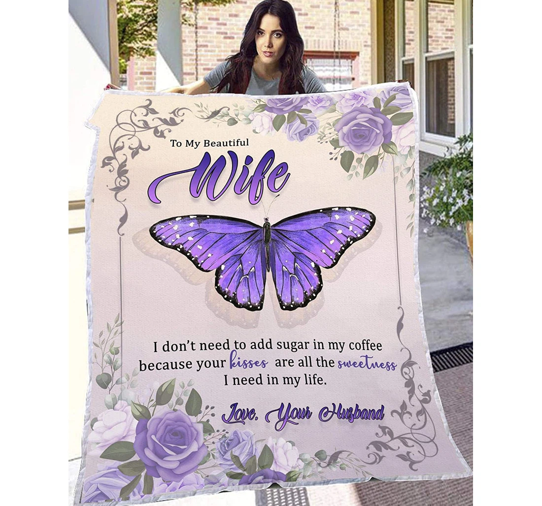 Throw Blanket, Quilt - Personalized Gifts To My Wife Valentine Wife Gifts Idea Valentine Gifts Wife Butterflies Gifts Great Ideas Sherpa Fleece