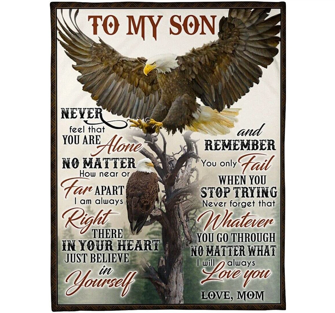 Throw Blanket, Quilt - Personalized Eagle Family To My Son From Mom Customized Hawk White Head Eagle In The Tree Gifts Son Sherpa Fleece