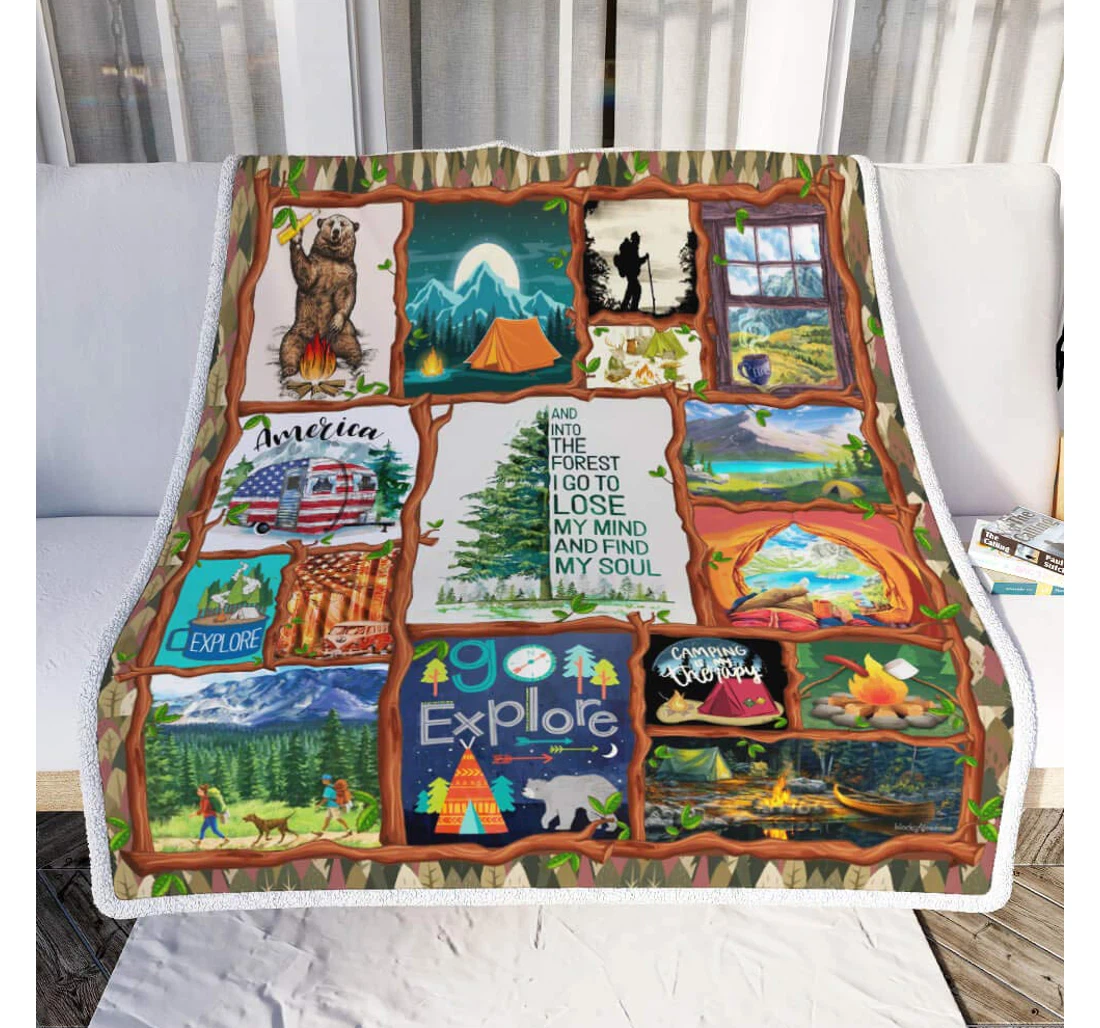 Throw Blanket, Quilt - Personalized Gifts Camping In Fo The Forest I Go To Lose My Mind And Find My Soul Sherpa Fleece